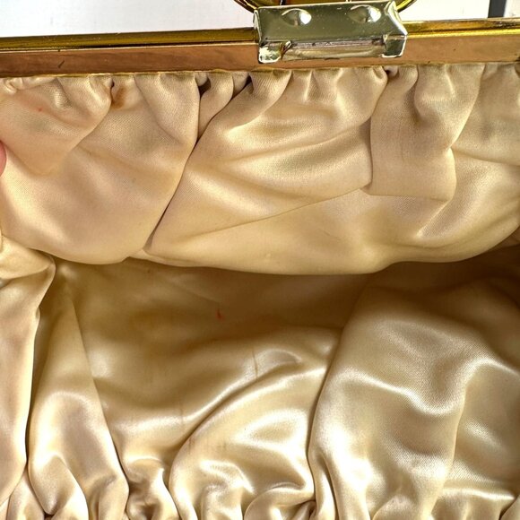 Vintage Black Satin Evening Purse with Gold-Tone Frame & Snap Closure - Picture 8 of 11